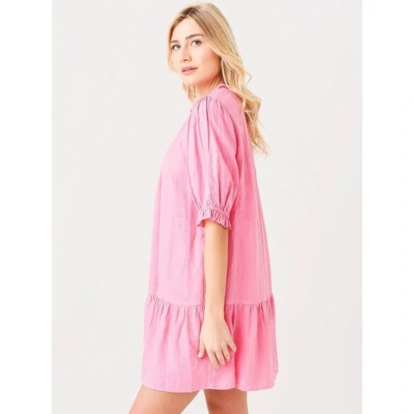 Velvet by Graham & Spencer Bernice Linen Ruffle Mini Dress in Pink Size M - Picture 12 of 13
